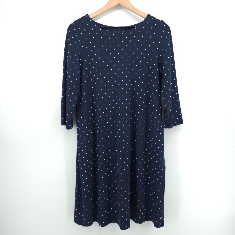 J. Jill Womens Dress Wearever Collection S Navy Polka Dot 3/4‎ Sleeve Shift